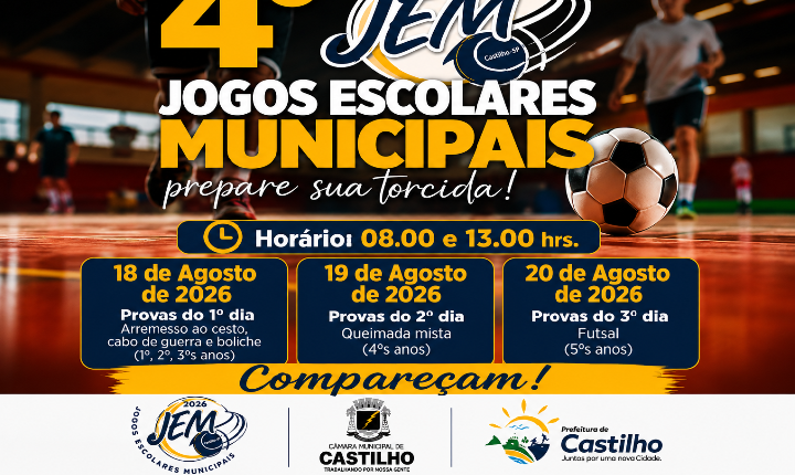 4º Jogos Escolares 2026 movimenta escolas de Castilho (SP) a partir desta terça-feira (18)