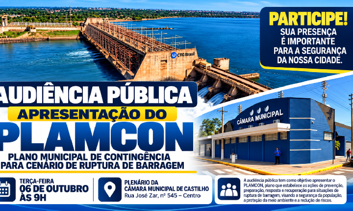 Castilho (SP) realiza audiência para apresentação do Plano Municipal de Contingência para Cenário de Ruptura  de Barragem