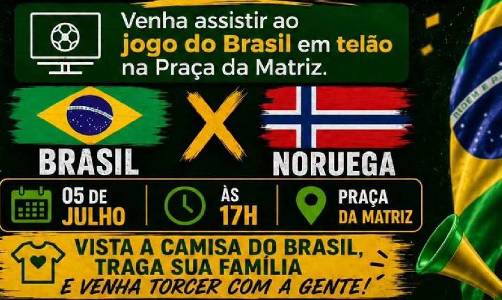 Com telão led e show de Marco Túlio & Luciano, Castilho (SP) convida população para torcer pelo Brasil na Praça da Matriz  