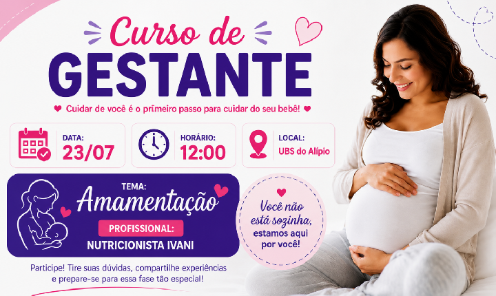 Curso de Gestante será realizado dia 23 de julho na UBS do Alípio em Castilho (SP)
