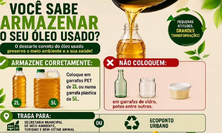 Descarte correto do óleo usado faz toda a diferença para o meio ambiente e para a saúde da população castilhense