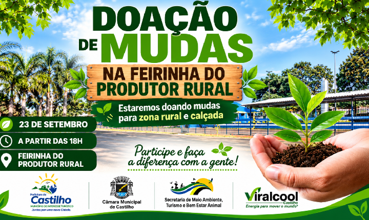 Doação de mudas acontece nesta quarta-feira (23) na Feirinha do Produtor em Castilho (SP)