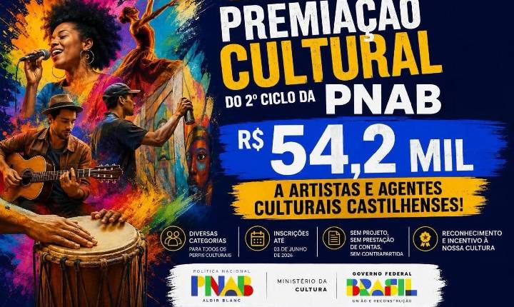 Edital de “Premiação Cultural” do 2º Ciclo da PNAB destina R$ 54,2 mil a artistas e agentes culturais castilhenses