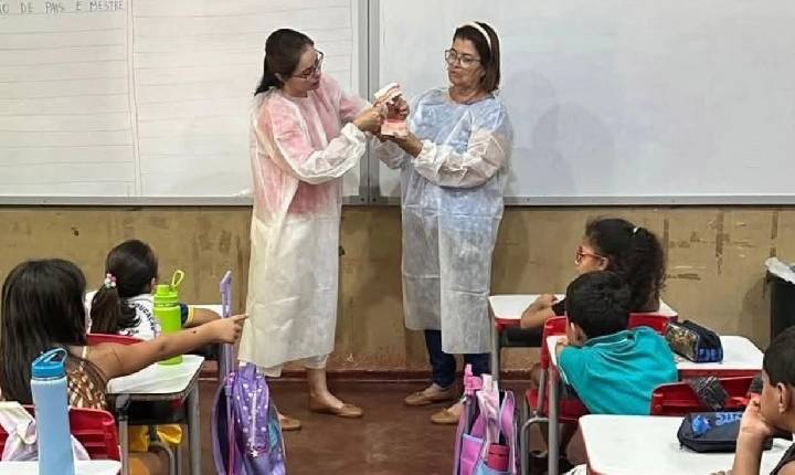 Equipe do CIS realiza ação de orientação sobre a saúde bucal com alunos da Escola Youssef Neif Kassab em Castilho (SP)
