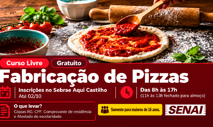 Estão abertas as inscrições para o curso de fabricação de pizzas em Castilho (SP)