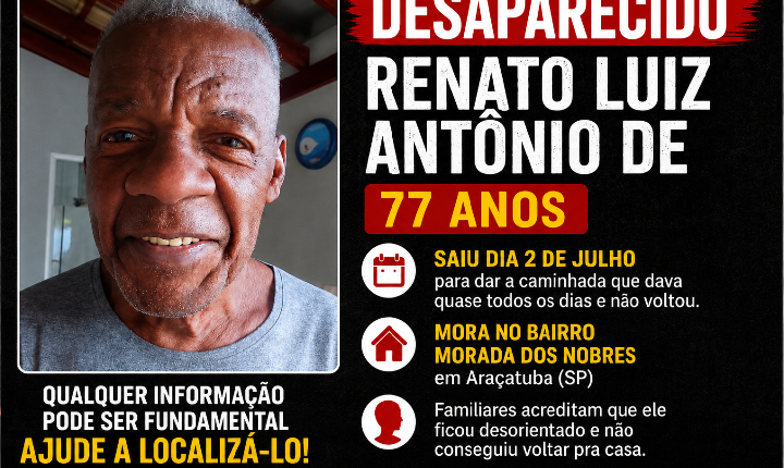 Idoso sai de casa para fazer caminhada e desaparece em Araçatuba (SP) 