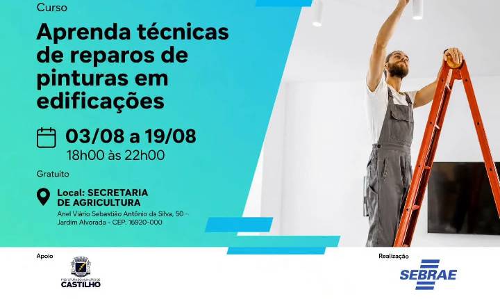 Sebrae Aqui Castilho abre inscrições para curso gratuito de reparos de pinturas em edificações