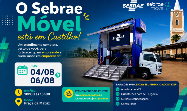 Sebrae Móvel estará em Castilho para atender empreendedores e futuros empresários