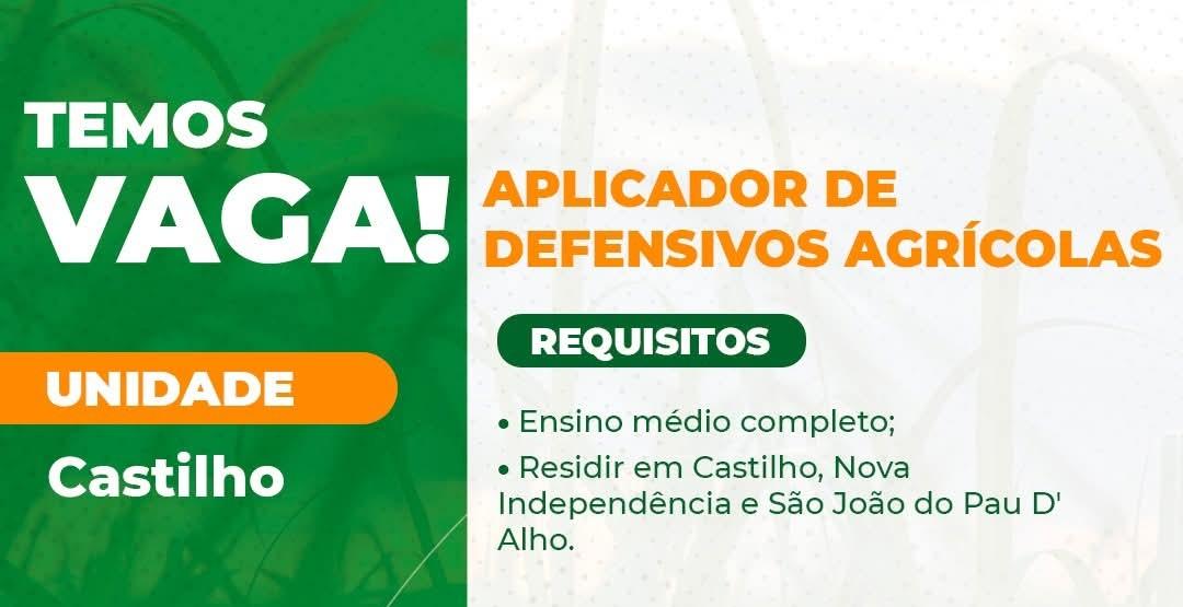 Oportunidade de emprego na Viralcool Castilho
