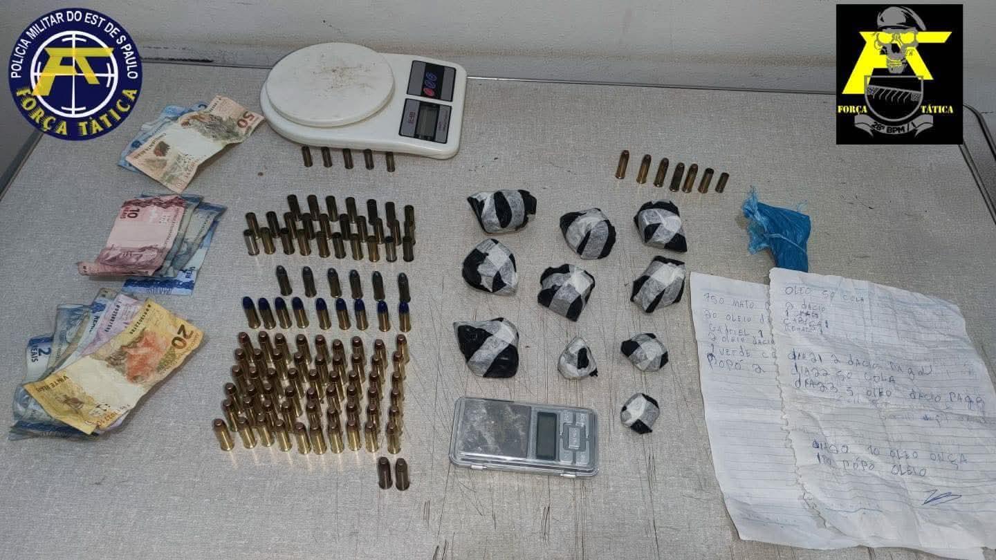 Homens são presos com drogas, dinheiro e munições de revólver 38 em Pereira Barreto (SP)