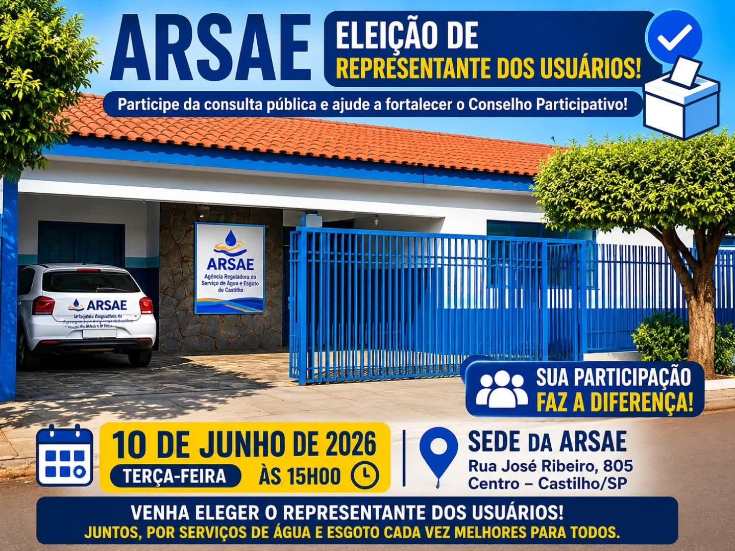 Arsae convoca usuários para escolha de representante em conselho participativo
