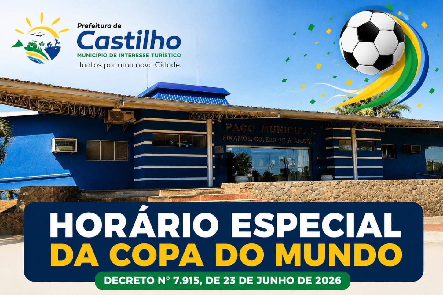 Prefeitura de Castilho (SP) encerrará expediente 1 hora antes dos jogos da Seleção na Copa  