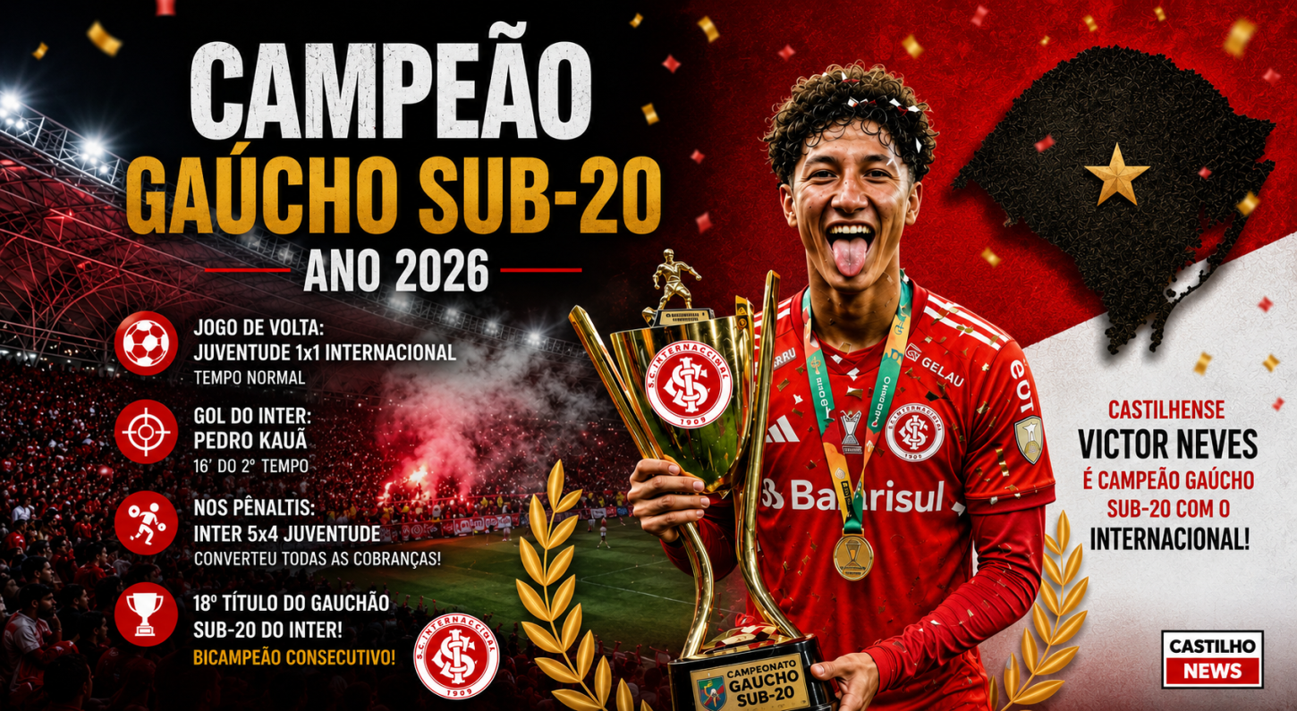 Castilhense Victor Neves é campeão gaúcho Sub-20 com o Internacional