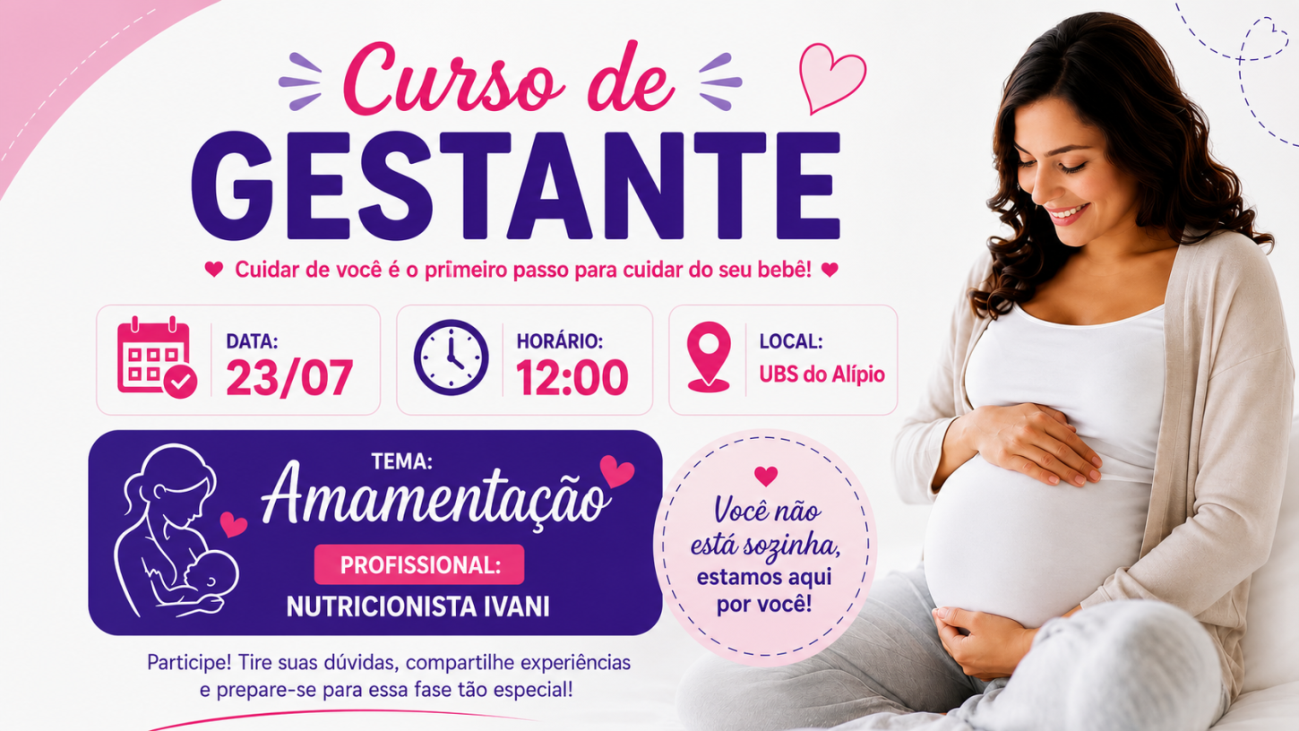 Curso de Gestante será realizado dia 23 de julho na UBS do Alípio em Castilho (SP)