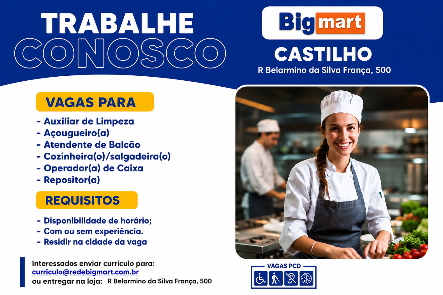 Oportunidade de emprego no Big Mart em Castilho (SP)