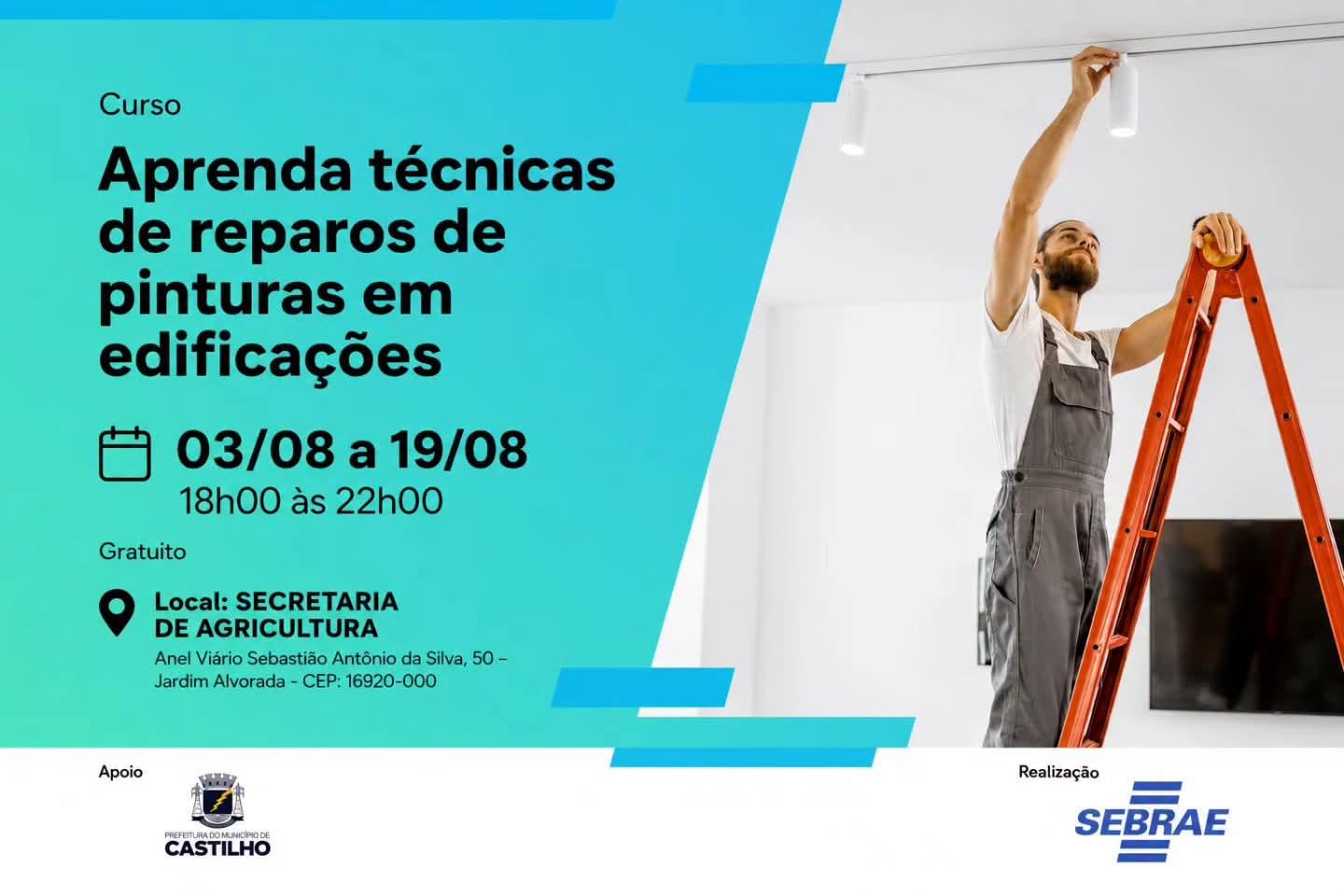 Sebrae Aqui Castilho abre inscrições para curso gratuito de reparos de pinturas em edificações
