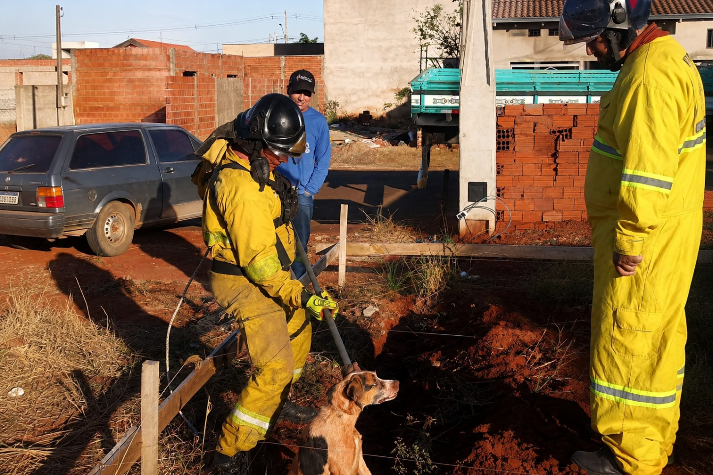 Brigada Municipal de Castilho (SP) resgata cão que caiu em buraco com mais de 2 metros de profundidade
