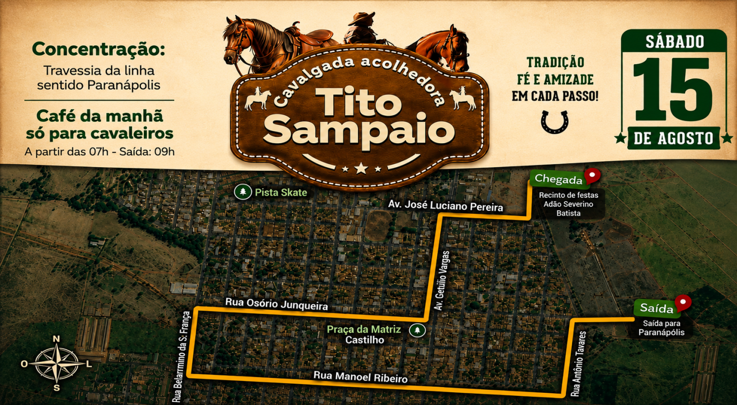 Cavalgada “Tito Sampaio” deve reunir mais de 30 comitivas e 500 animais em Castilho (SP)