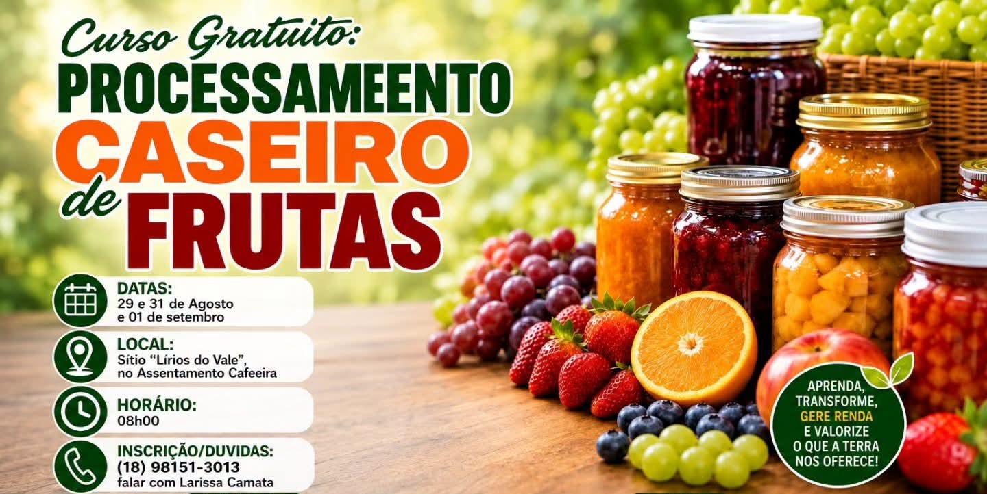 Curso de processamento caseiro de frutas está com inscrições abertas em Castilho (SP)