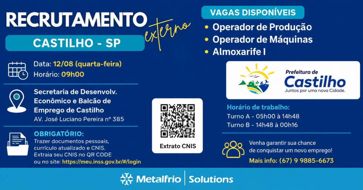 Metalfrio fará novas seleções na próxima quarta-feira (12) no Balcão de Empregos em Castilho (SP)