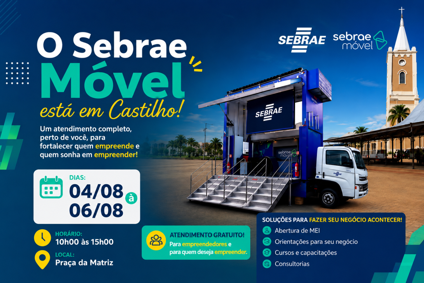 Sebrae Móvel estará em Castilho para atender empreendedores e futuros empresários