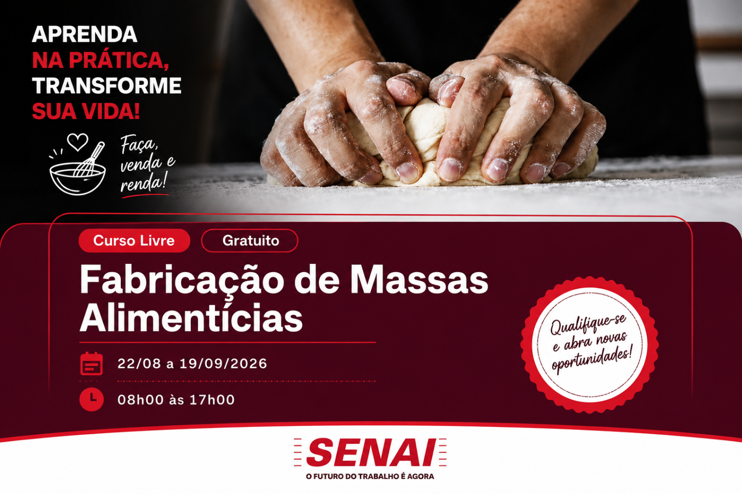 Sebrae oferece curso gratuito de Fabricação de Massas Alimentícias em Castilho (SP)