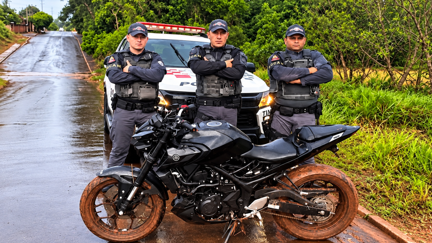 Rocam recupera moto furtada e identifica três adolescentes envolvidos em Andradina (SP)
