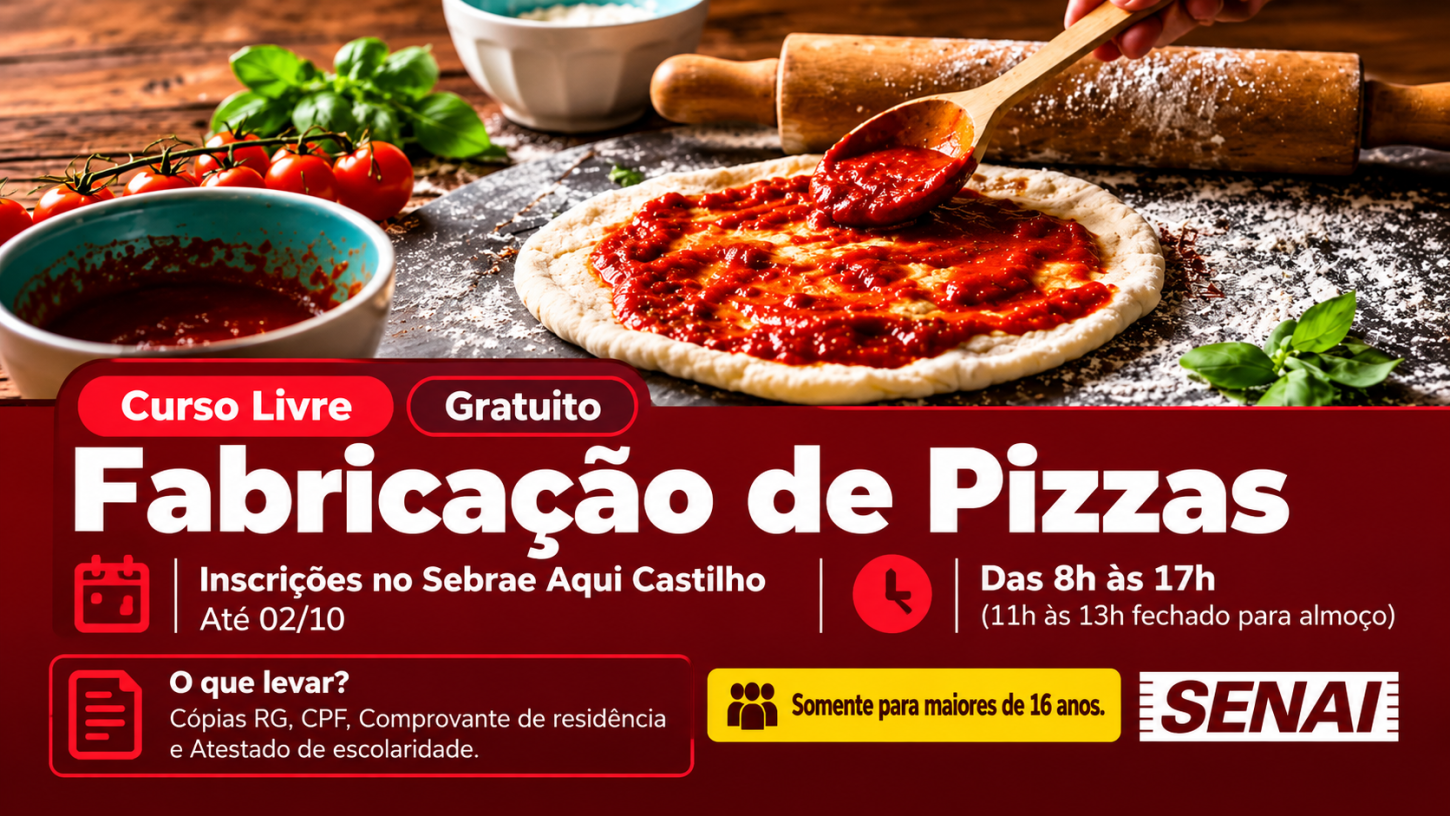 Estão abertas as inscrições para o curso de fabricação de pizzas em Castilho (SP)